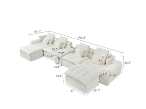 English Elm 178.6 Boucle Modular Sectional Sofa Deep Seat Cloud Couch for Large Living Rooms White W5515S00096