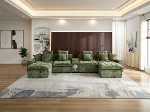English Elm 178.6 Boucle Modular Sectional Sofa Deep Seat Cloud Couch for Large Living Rooms Green W5515S00097