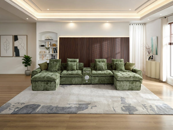 English Elm 178.6 Boucle Modular Sectional Sofa Deep Seat Cloud Couch for Large Living Rooms Green W5515S00097