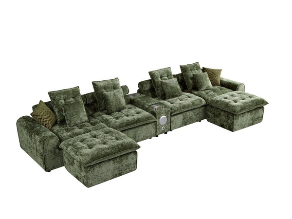 English Elm 178.6 Boucle Modular Sectional Sofa Deep Seat Cloud Couch for Large Living Rooms Green W5515S00097