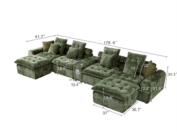 English Elm 178.6 Boucle Modular Sectional Sofa Deep Seat Cloud Couch for Large Living Rooms Green W5515S00097