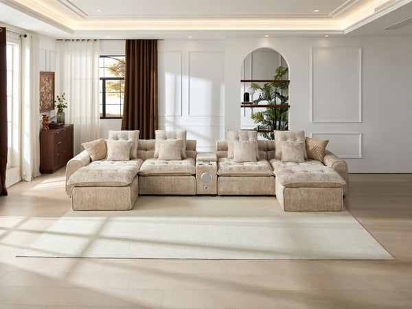 English Elm 178.6 Boucle Modular Sectional Sofa Deep Seat Cloud Couch for Large Living Rooms Camel W5515S00098