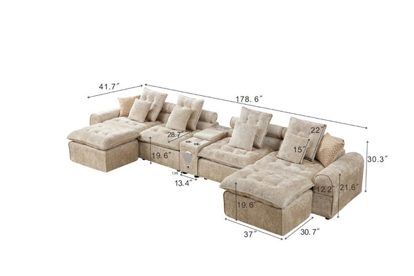 English Elm 178.6 Boucle Modular Sectional Sofa Deep Seat Cloud Couch for Large Living Rooms Camel W5515S00098