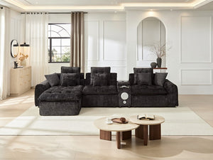 English Elm 143.2 Inch Oversized Boucle L Shaped Sectional Sofa with Deep Tufted Cloud Seating Black W5515S00099