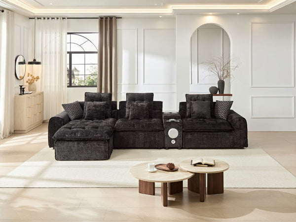 English Elm 143.2 Inch Oversized Boucle L Shaped Sectional Sofa with Deep Tufted Cloud Seating Black W5515S00099