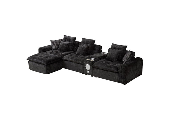 English Elm 143.2 Inch Oversized Boucle L Shaped Sectional Sofa with Deep Tufted Cloud Seating Black W5515S00099