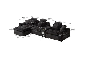 English Elm 143.2 Inch Oversized Boucle L Shaped Sectional Sofa with Deep Tufted Cloud Seating Black W5515S00099