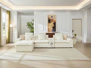 English Elm 143.2 Inch Oversized Boucle L Shaped Sectional Sofa with Deep Tufted Cloud Seating White W5515S00100