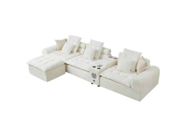 English Elm 143.2 Inch Oversized Boucle L Shaped Sectional Sofa with Deep Tufted Cloud Seating White W5515S00100
