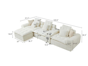 English Elm 143.2 Inch Oversized Boucle L Shaped Sectional Sofa with Deep Tufted Cloud Seating White W5515S00100