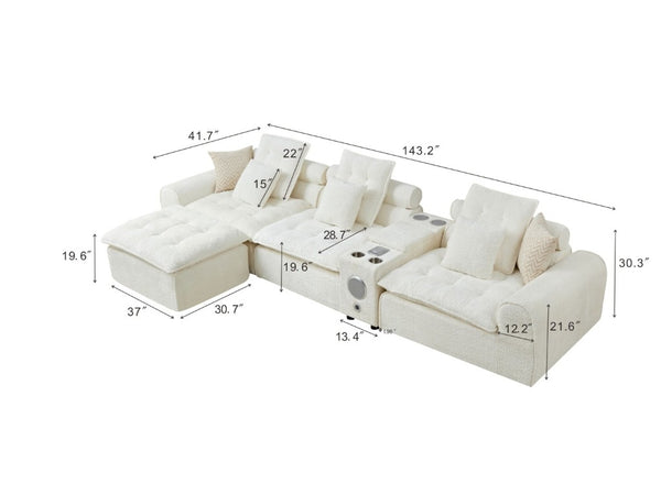 English Elm 143.2 Inch Oversized Boucle L Shaped Sectional Sofa with Deep Tufted Cloud Seating White W5515S00100