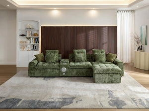 English Elm 143.2 Inch Oversized Boucle L Shaped Sectional Sofa with Deep Tufted Cloud Seating Green W5515S00101
