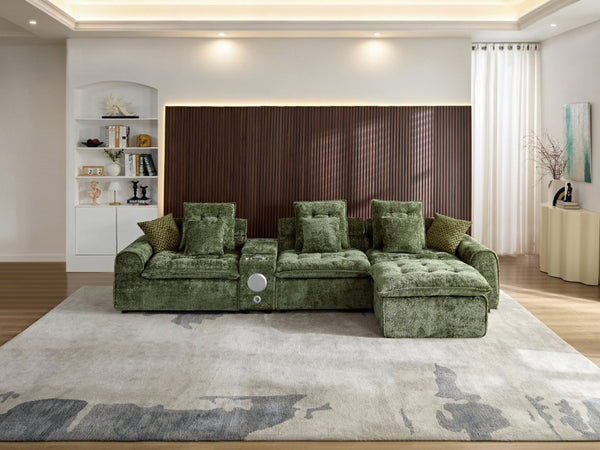 English Elm 143.2 Inch Oversized Boucle L Shaped Sectional Sofa with Deep Tufted Cloud Seating Green W5515S00101