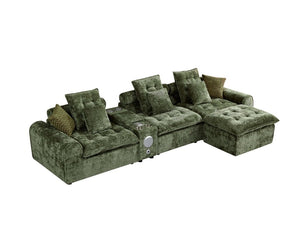 English Elm 143.2 Inch Oversized Boucle L Shaped Sectional Sofa with Deep Tufted Cloud Seating Green W5515S00101