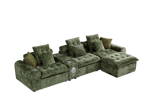 English Elm 143.2 Inch Oversized Boucle L Shaped Sectional Sofa with Deep Tufted Cloud Seating Green W5515S00101