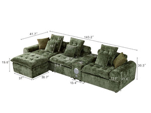 English Elm 143.2 Inch Oversized Boucle L Shaped Sectional Sofa with Deep Tufted Cloud Seating Green W5515S00101