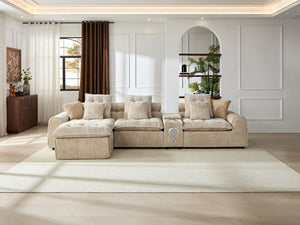 English Elm 143.2 Inch Oversized Boucle L Shaped Sectional Sofa with Deep Tufted Cloud Seating Camel W5515S00102