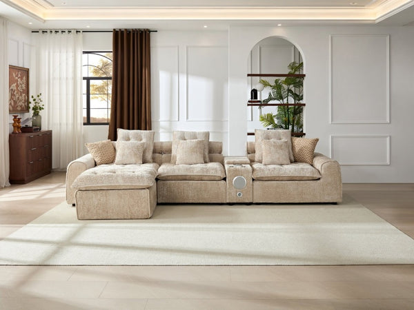 English Elm 143.2 Inch Oversized Boucle L Shaped Sectional Sofa with Deep Tufted Cloud Seating Camel W5515S00102