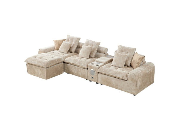English Elm 143.2 Inch Oversized Boucle L Shaped Sectional Sofa with Deep Tufted Cloud Seating Camel W5515S00102