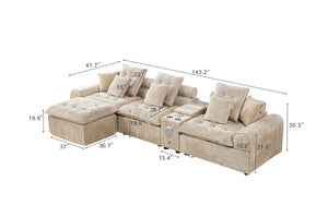 English Elm 143.2 Inch Oversized Boucle L Shaped Sectional Sofa with Deep Tufted Cloud Seating Camel W5515S00102