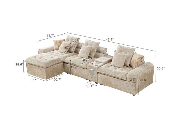 English Elm 143.2 Inch Oversized Boucle L Shaped Sectional Sofa with Deep Tufted Cloud Seating Camel W5515S00102