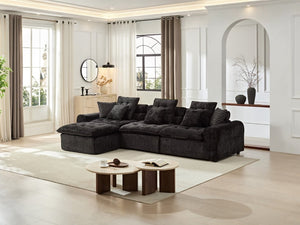 English Elm 129.8 Inch Boucle Modular Sectional Sofa Oversized Deep Seat L Shaped Cloud Couch Black W5515S00103