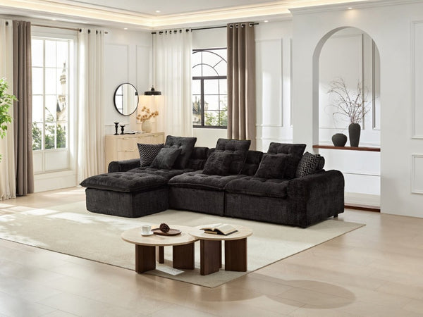 English Elm 129.8 Inch Boucle Modular Sectional Sofa Oversized Deep Seat L Shaped Cloud Couch Black W5515S00103