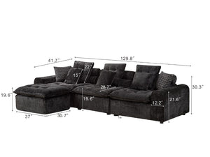 English Elm 129.8 Inch Boucle Modular Sectional Sofa Oversized Deep Seat L Shaped Cloud Couch Black W5515S00103