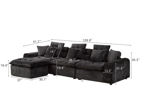 English Elm 129.8 Inch Boucle Modular Sectional Sofa Oversized Deep Seat L Shaped Cloud Couch Black W5515S00103