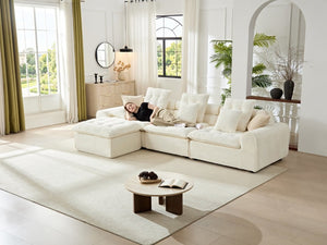 English Elm 129.8 Inch Boucle Modular Sectional Sofa Oversized Deep Seat L Shaped Cloud Couch White W5515S00104