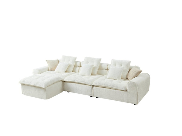 English Elm 129.8 Inch Boucle Modular Sectional Sofa Oversized Deep Seat L Shaped Cloud Couch White W5515S00104
