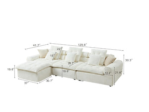 English Elm 129.8 Inch Boucle Modular Sectional Sofa Oversized Deep Seat L Shaped Cloud Couch White W5515S00104