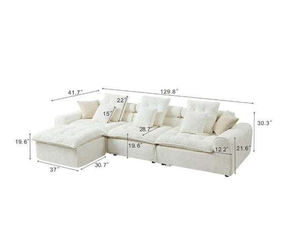 English Elm 129.8 Inch Boucle Modular Sectional Sofa Oversized Deep Seat L Shaped Cloud Couch White W5515S00104