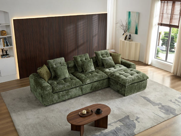 English Elm 129.8 Inch Boucle Modular Sectional Sofa Oversized Deep Seat L Shaped Cloud Couch Green W5515S00105