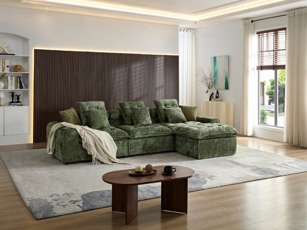 English Elm 129.8 Inch Boucle Modular Sectional Sofa Oversized Deep Seat L Shaped Cloud Couch Green W5515S00105