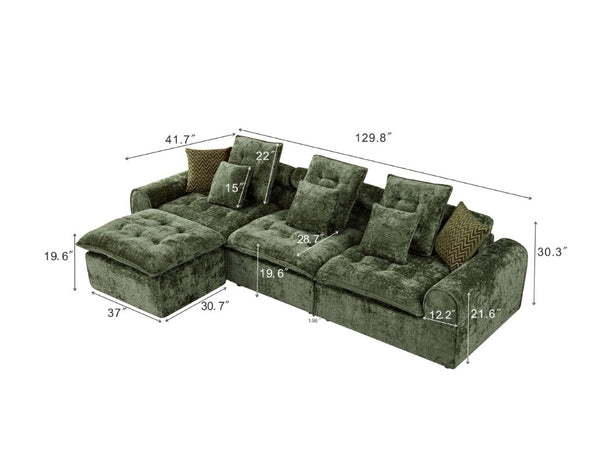 English Elm 129.8 Inch Boucle Modular Sectional Sofa Oversized Deep Seat L Shaped Cloud Couch Green W5515S00105