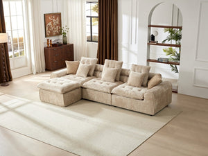 English Elm 129.8 Inch Boucle Modular Sectional Sofa Oversized Deep Seat L Shaped Cloud Couch Camel W5515S00106