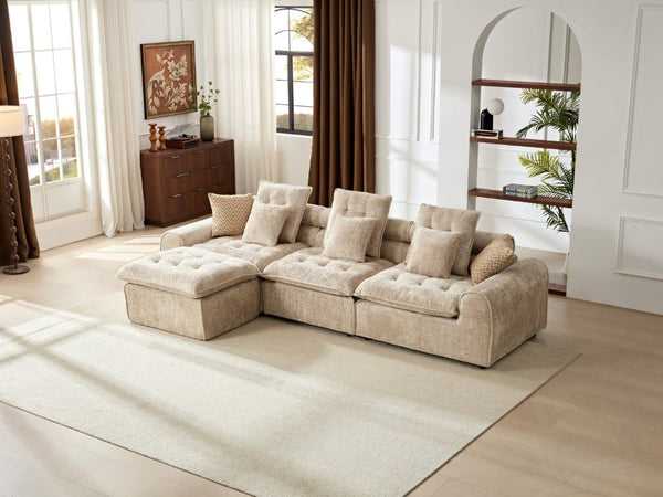 English Elm 129.8 Inch Boucle Modular Sectional Sofa Oversized Deep Seat L Shaped Cloud Couch Camel W5515S00106