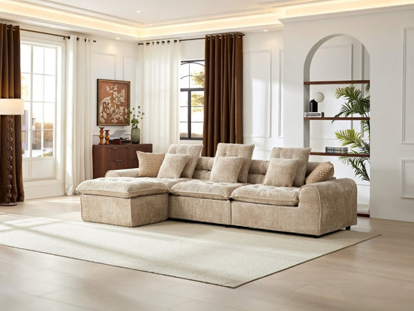 English Elm 129.8 Inch Boucle Modular Sectional Sofa Oversized Deep Seat L Shaped Cloud Couch Camel W5515S00106