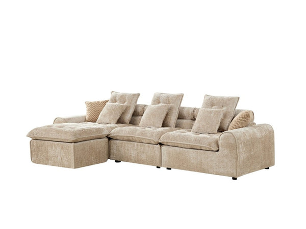 English Elm 129.8 Inch Boucle Modular Sectional Sofa Oversized Deep Seat L Shaped Cloud Couch Camel W5515S00106
