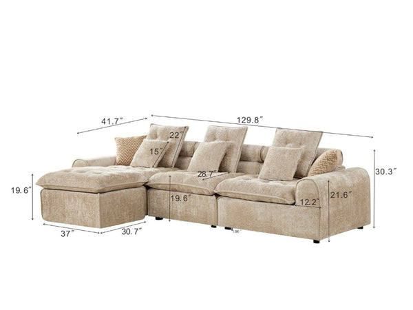English Elm 129.8 Inch Boucle Modular Sectional Sofa Oversized Deep Seat L Shaped Cloud Couch Camel W5515S00106