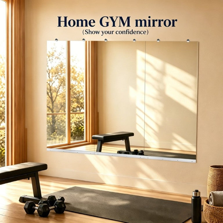 English Elm Gym Mirror Wall Set of 3 Frameless HD Glass Panels for Fitness and Dance Spaces W5526P485363