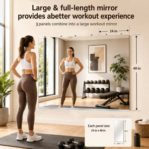 English Elm Gym Mirror Wall Set of 3 Frameless HD Glass Panels for Fitness and Dance Spaces W5526P485363