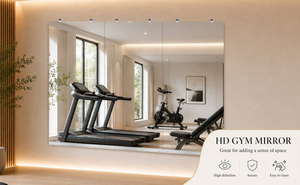 English Elm Gym Mirror Wall Set of 3 Frameless HD Glass Panels for Fitness and Dance Spaces W5526P485363
