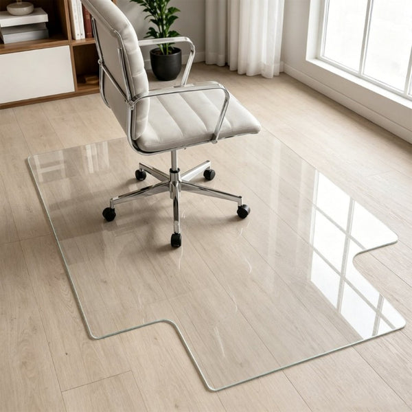 English Elm Clear Tempered Glass Chair Mat Sculptural Irregular Shape Floor Protection W5526P485368
