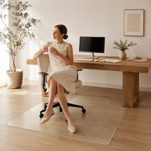 English Elm Clear Tempered Glass Chair Mat Sculptural Irregular Shape Floor Protection W5526P485368