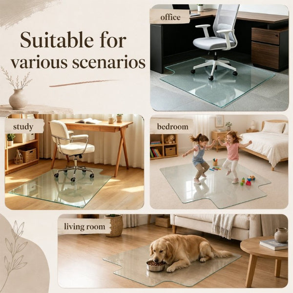 English Elm Clear Tempered Glass Chair Mat Sculptural Irregular Shape Floor Protection W5526P485368