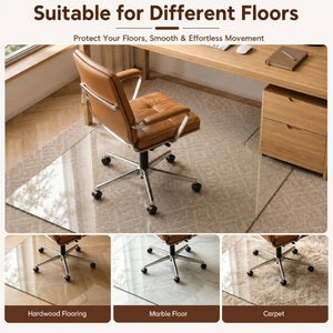 English Elm Clear Tempered Glass Chair Mat Sculptural Irregular Shape Floor Protection W5526P485368