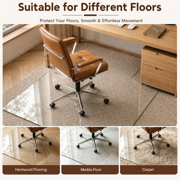 English Elm Clear Tempered Glass Chair Mat Sculptural Irregular Shape Floor Protection W5526P485368
