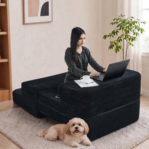 English Elm Multi-functional Corduroy Convertible Sofa Desk Compact Space Saving Seat for Home Office Black W5527P506527